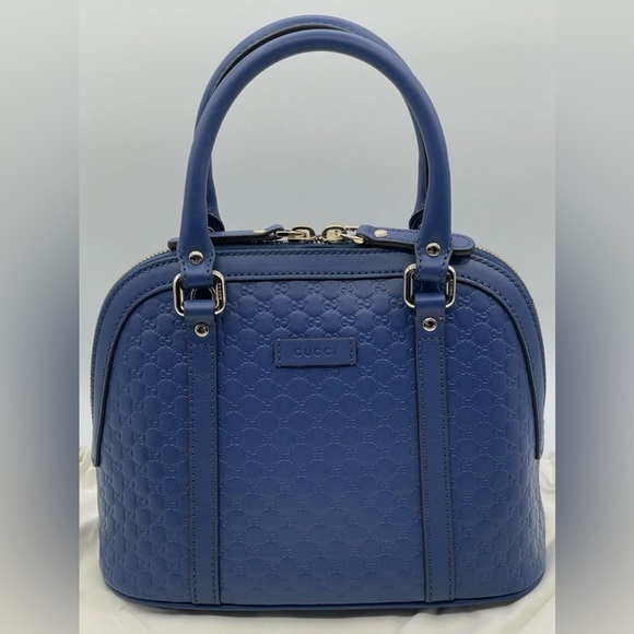 NWT Gucci Blue Leather Mini Guccissima Dome - Satchel Crossbody Shoulder Bag - Picture 4 of 11